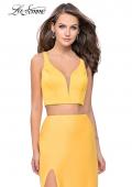 Picture of: Satin Two Piece Prom Dress with Leg Slit and Racer Back in Yellow, Style: 25599, Detail Picture 1
