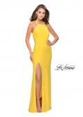 Picture of: Long Jersey Prom Dress with Strappy Open Back in Yellow, Style: 25736, Detail Picture 1