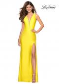 Picture of: Form Fitting Long Jersey Dress with Plunging Neckline in Yellow, Style: 27602, Detail Picture 1