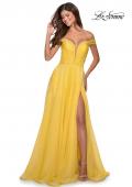 Picture of: Off the Shoulder Chiffon Gown with Plunging Neckline in Yellow, Style: 28546, Detail Picture 1