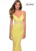 Picture of: Sequin Lace Mermaid Prom Dress with Sheer Bodice in Yellow, Style: 28647, Detail Picture 1