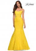 Picture of: Bright Mermaid Lace Gown with Sheer Bodice and Open Back in Yellow, Style: 30612, Detail Picture 1