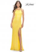 Picture of: High Neck Long Sequin Gown with Open Back in Yellow, Style: 30635, Detail Picture 1