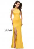Picture of: Satin Prom Gown with Beaded Straps and Open Back in Yellow, Style: 25906, Detail Picture 2
