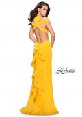 Picture of: Long Jersey Prom Dress with Ruffle Detail and Slit in Yellow, Style: 25971, Detail Picture 2
