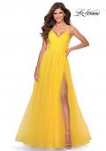 Picture of: Long Tulle A-line Prom Gown with Side Slit and Pockets in Yellow, Style: 28561, Detail Picture 2
