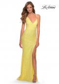 Picture of: Stretch Lace Dress with Lace Up Back and Rhinestones in Yellow, Style: 28632, Detail Picture 2