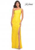 Picture of: One Shoulder Long Lace Prom Dress with Open Back in Yellow, Style: 30441, Detail Picture 2