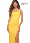 Picture of: Bright Simple One Shoulder Long Sequin Evening Gown in Yellow, Detail Picture 2
