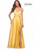 Picture of: Bright Satin Gown with Criss-Cross Ruched Top in Yellow, Style: 30662, Detail Picture 2