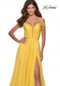 Picture of: Off the Shoulder Chiffon Gown with Plunging Neckline in Yellow, Style: 28546, Detail Picture 3