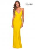 Picture of: Empire Waist Dress with Ruching and Lace Up Back in Yellow, Style: 28593, Detail Picture 3