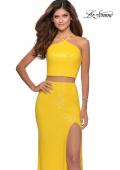 Picture of: Two Piece Sequin Prom Dress with Pyramid Top in Yellow, Style: 28623, Detail Picture 3
