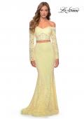 Picture of: Lace Sleeve Lace and Sequin Two Piece Prom Dress in Yellow, Style: 28666, Detail Picture 3