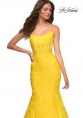 Picture of: Bright Mermaid Lace Gown with Sheer Bodice and Open Back in Yellow, Style: 30612, Detail Picture 3