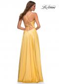 Picture of: Bright Satin Gown with Criss-Cross Ruched Top in Yellow, Style: 30662, Detail Picture 3