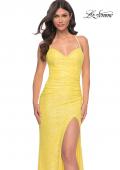 Picture of: Stretch Sequin Fitted Prom Dress with Open Back in Yellow, Style: 32330, Detail Picture 3