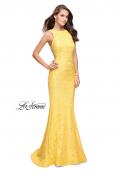 Picture of: Lace Mermaid Dress with Sheer Sides and Low Back in Yellow, Style: 24903, Detail Picture 4