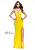 Picture of: Form Fitting Jersey Prom Dress with Side Leg Slit in Yellow, Style: 25725, Detail Picture 2