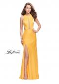 Picture of: Satin Prom Gown with High Neck and Side Cut Outs in Yellow, Style: 26005, Detail Picture 2