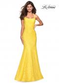 Picture of: Stretch Lace Mermaid Prom Dress with Cut Out Back in Yellow, Style: 27484, Detail Picture 4