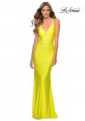 Picture of: Ruched Jersey Prom Dress with Strappy Lace Up Back in Yellow, Style: 28297, Detail Picture 4