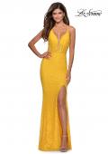 Picture of: Floor Length Lace Prom Dress with Sheer Bodice in Yellow, Style: 28591, Detail Picture 4