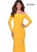 Picture of: Off the Shoulder Long Sleeve Jersey Prom Dress in Yellow, Style: 28754, Detail Picture 4