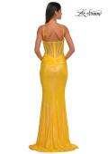 Picture of: Gorgeous Metallic Prom Dress with Ruching and Illusion Back in Yellow, Style: 33034, Detail Picture 4