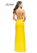 Picture of: Form Fitting Jersey Prom Dress with Side Leg Slit in Yellow, Style: 25725, Detail Picture 5
