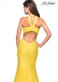 Picture of: Stretch Lace Mermaid Prom Dress with Cut Out Back in Yellow, Style: 27484, Detail Picture 5