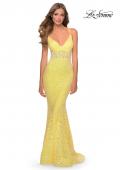 Picture of: Sequin Lace Mermaid Prom Dress with Sheer Bodice in Yellow, Style: 28647, Detail Picture 5