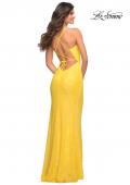 Picture of: Vibrant Wrap Style Sequin Dress with Slit in Yellow, Style: 30620, Detail Picture 5
