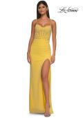 Picture of: Sparkling Long Prom Dress with Rhinestones and Ruching in Yellow , Style: 32578, Detail Picture 5