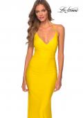 Picture of: Empire Waist Dress with Ruching and Lace Up Back in Yellow, Style: 28593, Detail Picture 6