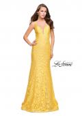 Picture of: Long Lace Mermaid Prom Dress with Double Straps in Yellow, Style: 26043, Detail Picture 7