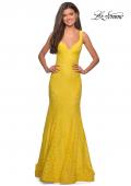 Picture of: Stretch Lace Long Dress with Open Strappy Back in Yellow, Style: 27623, Detail Picture 7