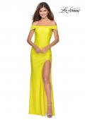 Picture of: Off the Shoulder Prom Dress with Tie Back and Slit in Yellow, Style: 28506, Detail Picture 7