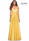 Picture of: Bright Satin Gown with Criss-Cross Ruched Top in Yellow, Style: 30662, Detail Picture 7