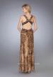 Picture of: Animal Print Prom Dress with V Neck and Cut Outs in Gold, Style: 13266, Back Picture
