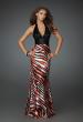 Picture of: Long Halter Prom Dress with Printed Skirt and Beading in Multi, Style: 14257, Detail Picture 1
