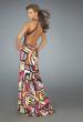 Picture of: Long Halter Prom Dress with Printed Skirt and Pleats in Multi, Style: 14283, Back Picture