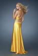 Picture of: Halter Prom Dress with Ruching and Beads in Yellow, Style: 14365, Back Picture