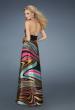 Picture of: Long Printed Halter Gown with Beaded Waistband in Multi, Style: 14369, Back Picture