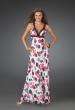 Picture of: Long Printed Halter Gown with Criss Cross Detailing in Multi, Style: 14403, Main Picture