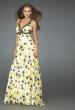 Picture of: Long Printed Halter Gown with Criss Cross Detailing in Yellow, Style: 14403, Detail Picture 1