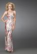 Picture of: Long Printed V Neck Gown with Criss Cross Back in Multi, Style: 14441, Main Picture