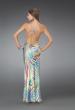 Picture of: Multi Colored Print Satin Dress with Floral Broach Detail in Multi, Style: 14469, Detail Picture 1