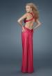Picture of: Ruched Long Prom Dress with Cut Outs and Beads in Pink, Style: 14554, Back Picture