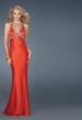 Picture of: Beaded Bodice Low V Neck Halter Prom Dress in Red, Style: 14568, Main Picture